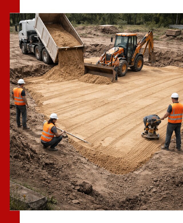 Устройство песчаной подушки для фундаментов и дорог в Чернушке